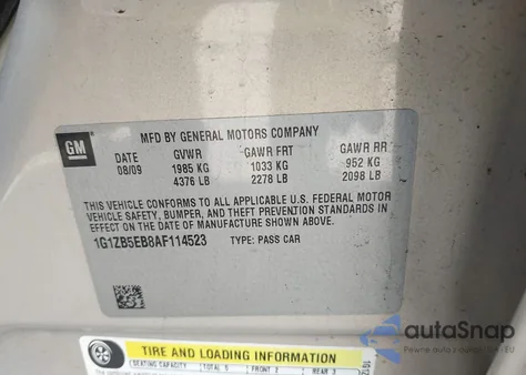 2010 Chevrolet Malibu Ls z USA, uszkodzony, nr VIN 1G1ZB5EB8AF114523